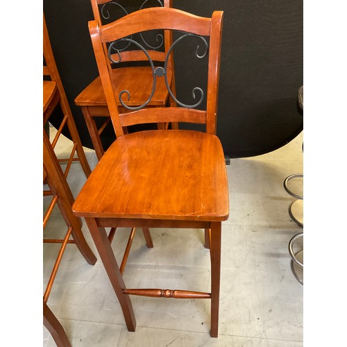 449 - FOUR TALL WOODEN BAR CHAIRS