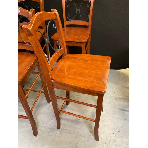 449 - FOUR TALL WOODEN BAR CHAIRS