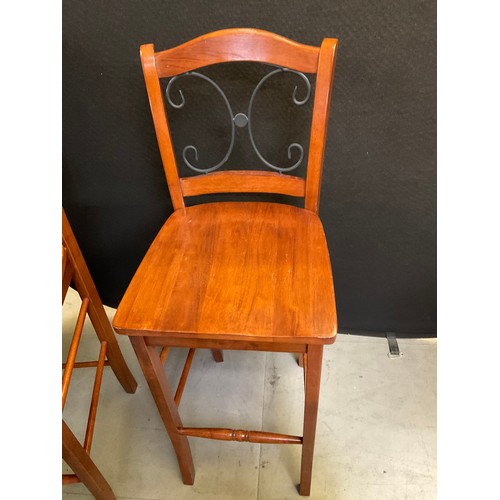 449 - FOUR TALL WOODEN BAR CHAIRS