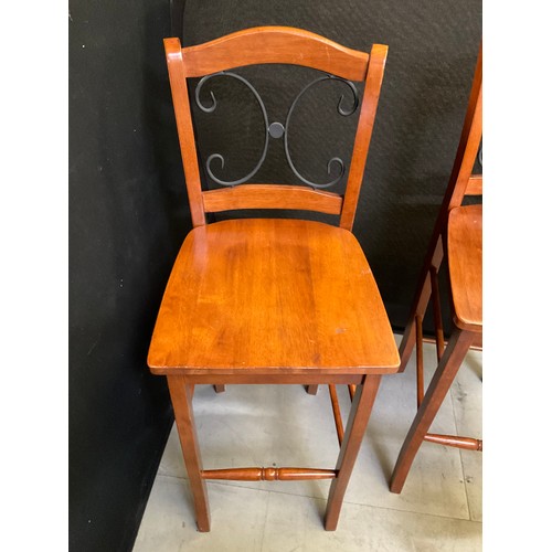 449 - FOUR TALL WOODEN BAR CHAIRS