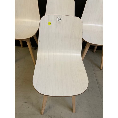 453 - SIX WHITE WOODEN CAFE CHAIRS