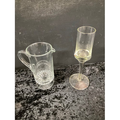 8 - TWO BOXES OF GLASSWARE TO INCLUDE VASES,JUGS,DRINKING GLASSES ETC