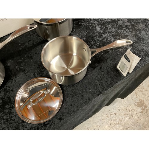 15 - BRAND NEW IN BOX RANGEMASTER SET OF THREE STAINLESS STEEL SAUCEPANS