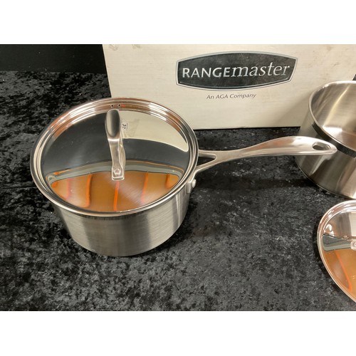 15 - BRAND NEW IN BOX RANGEMASTER SET OF THREE STAINLESS STEEL SAUCEPANS