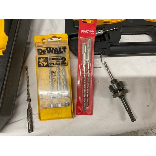 10 - DEWALT 24V HAMMER DRILL IN CASE AND CASE OF DEWALT DRILL BITS