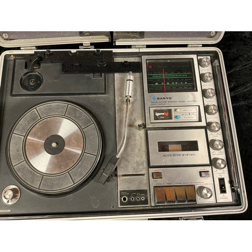 11 - VINTAGE SANYO PORTABLE RECORD PLAYER WITH RADI0 AND CASSETTE