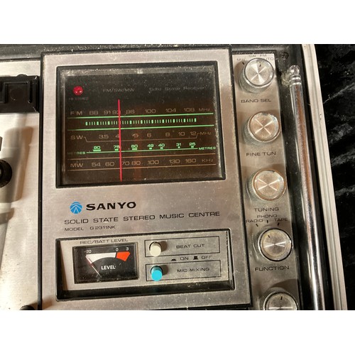 11 - VINTAGE SANYO PORTABLE RECORD PLAYER WITH RADI0 AND CASSETTE