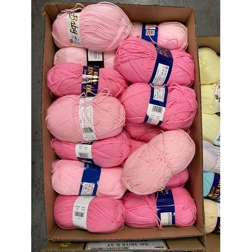 20 - FOUR BOXES AND A PLASTIC CRATE FULL OF BALLS OF WOOL