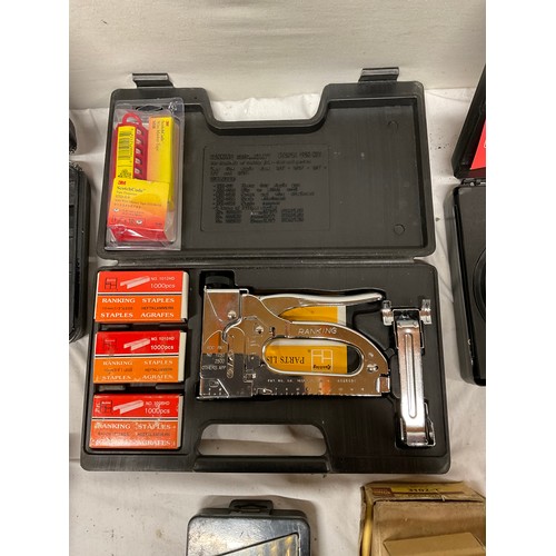 47 - BOX OF TOOLS TO INCLUDE DRILL BIT SETS,MINI GRINDER,STAPLE GUN,POP METER ETC