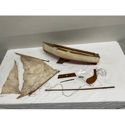 53 - VINTAGE WOODEN MODEL SAILING BOAT A/F L21