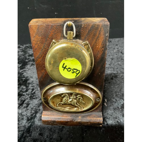 76 - VINTAGE ROSEWOOD BOX WITH BRASS PLAQUE TO TOP ALONG WITH A POCKET WATCH HOLDER