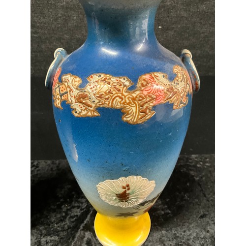 99 - PAIR OF ORIENTAL STYLE VASES DECORATED WITH FLOWERS H12