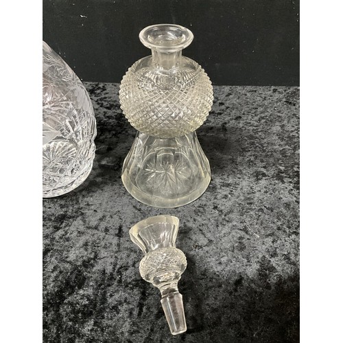 101 - FOUR VINTAGE DECANTERS TO INCLUDE ONE OF THISTLE DESIGN