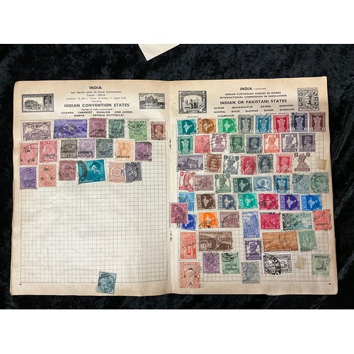 102 - COLLECTION OF STAMPS AND POSTCARDS TO INCLUDE 3 SCHOOLBOY ALBUMS AND QUANTITY OF LOOSE.