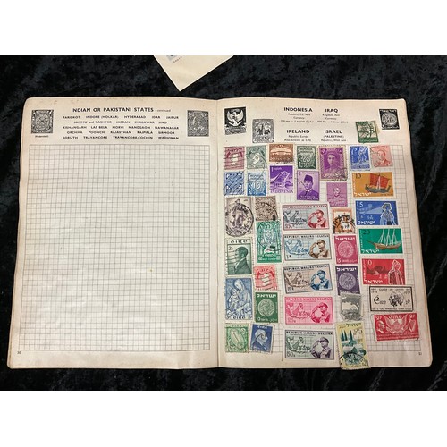 102 - COLLECTION OF STAMPS AND POSTCARDS TO INCLUDE 3 SCHOOLBOY ALBUMS AND QUANTITY OF LOOSE.