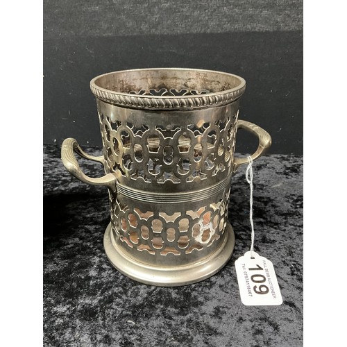 109 - SILVER PLATED COCKTAIL SHAKER,BOTTLE HOLDER AND JUG