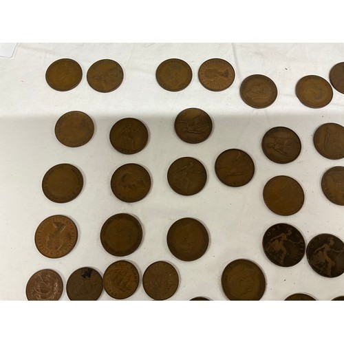 119 - BOX OF COINS CONSISTING MOSTLY OF COPPER PENNIES