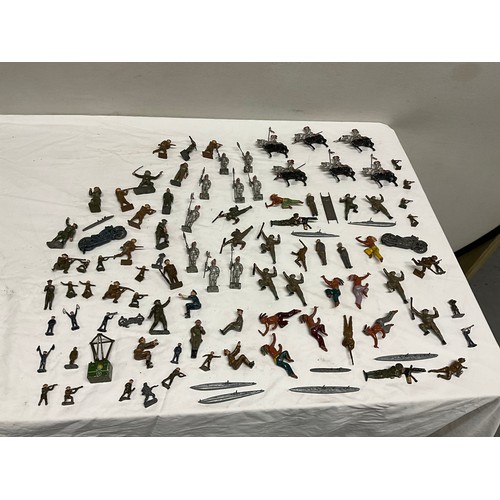 124 - TWO BOXES OF VINTAGE LEAD TOYS TO INCLUDE SOLDIERS AND NORTH AMERICAN INDIANS