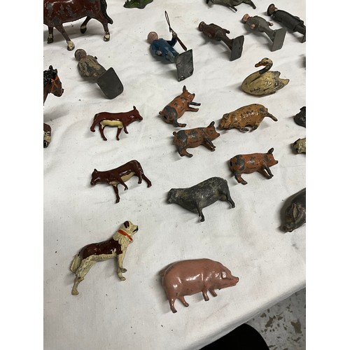 128 - COLLECTION OF BRITIANS LEAD FARMYARD ANIMALS AND ACCESSORIES