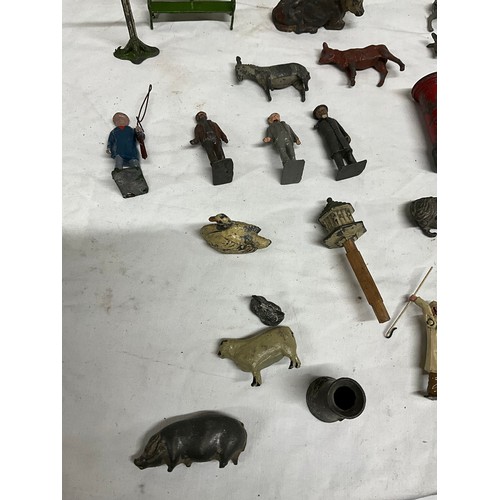 128 - COLLECTION OF BRITIANS LEAD FARMYARD ANIMALS AND ACCESSORIES