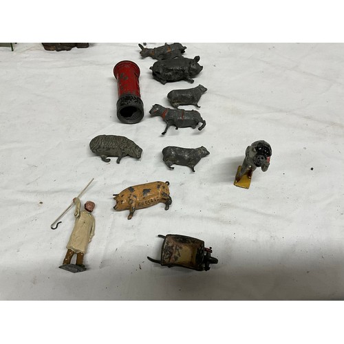 128 - COLLECTION OF BRITIANS LEAD FARMYARD ANIMALS AND ACCESSORIES