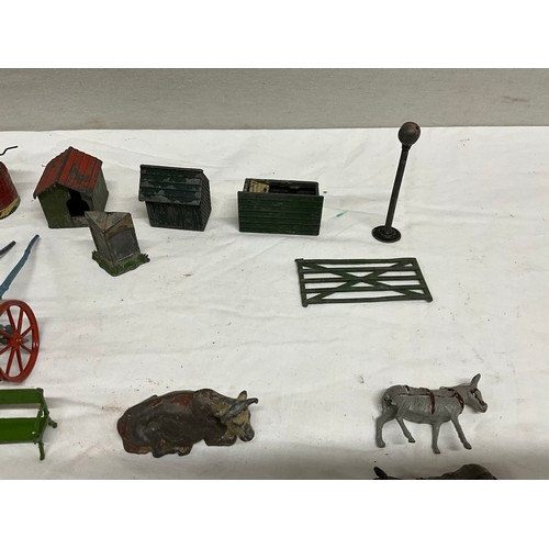 128 - COLLECTION OF BRITIANS LEAD FARMYARD ANIMALS AND ACCESSORIES