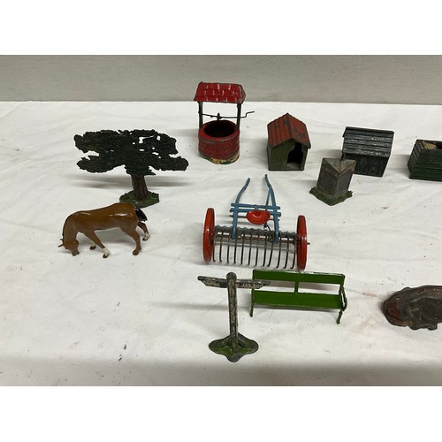 128 - COLLECTION OF BRITIANS LEAD FARMYARD ANIMALS AND ACCESSORIES