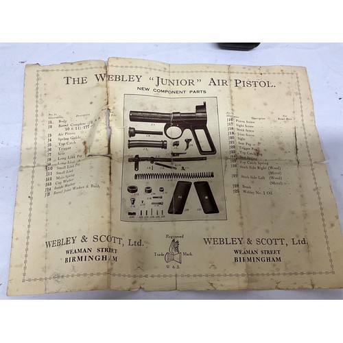 131 - VINTAGE WEBLEY SCOTT AIR PISTOL AND ASSOCIATED PAPERWORK