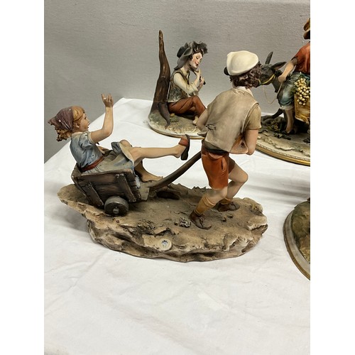 133 - COLLECTION OF 6 CAPO DI MONTE FIGURES OF VARIOUS FIGURES TO INCLUDE TRAMP ON BENCH, HUNTSMAN WITH DO... 