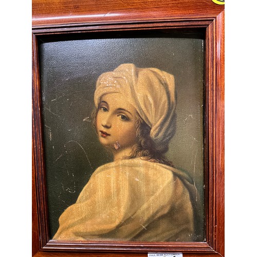 134 - FRAMED ANTIQUE PICTURE OF YOUNG LADY ON METAL PANEL 13” X 11”