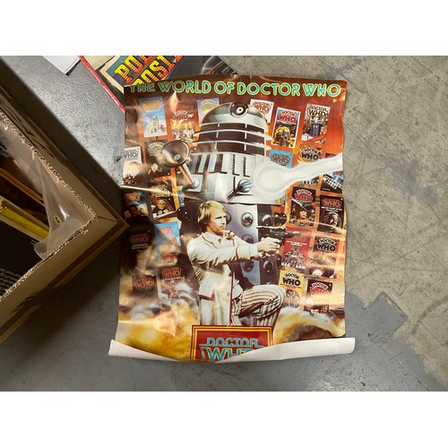 143 - BOX OF CHILDRENS ANNUAL TO INCLUDE SPACE 1999 , DOCTOR WHO ALONG WITH POSTERS