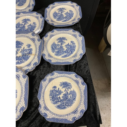 148 - BOX OF VICTORIAN BLUE AND WHITE CERAMICS TO INCLUDE FEASANT MEAT PLATE ETC