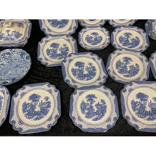 148 - BOX OF VICTORIAN BLUE AND WHITE CERAMICS TO INCLUDE FEASANT MEAT PLATE ETC