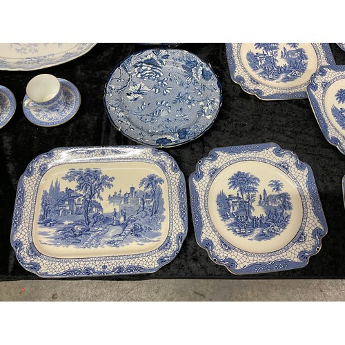 148 - BOX OF VICTORIAN BLUE AND WHITE CERAMICS TO INCLUDE FEASANT MEAT PLATE ETC