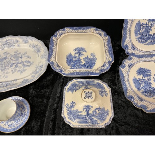 148 - BOX OF VICTORIAN BLUE AND WHITE CERAMICS TO INCLUDE FEASANT MEAT PLATE ETC