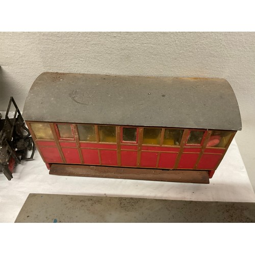 156 - TWO BOXES OF STEAM ENGINES AND PARTS A/F ALONG WITH RAILWAY CARRIAGES