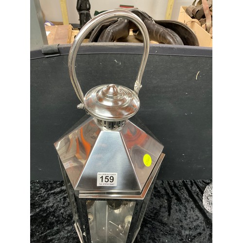 159 - MODERN CHROME MULTI CANDLE HANGING LANTERN H30”