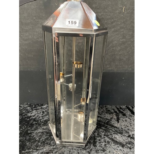 159 - MODERN CHROME MULTI CANDLE HANGING LANTERN H30”