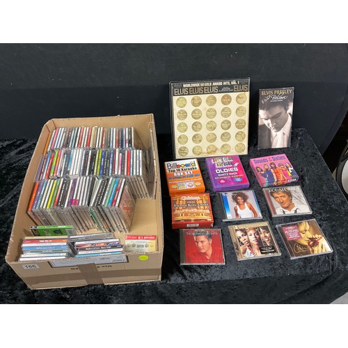 166 - BOX OF DVDS , BOXED SET OF ELVIS WORLDWIDE GOLD AWARD AND BOX OF KNITTING BOOKS