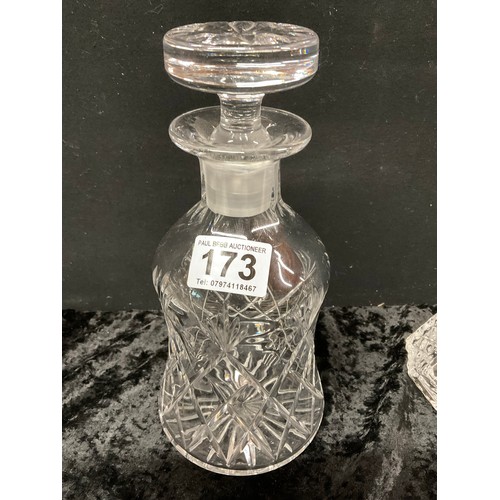 173 - THREE CUT GLASS DECANTERS TO INCLUDE ONE OF ART DECO STYLE