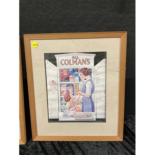 175 - TWO FRAMED VINTAGE STYLE ADVERTISING PRINTS FOR COLEMANS AND GLYMIEL 20” X 16”