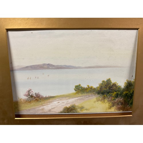 182 - TWO ANTIQUE WATERCOLORS LANDSCAPES A/F ALONG WITH OILS ON CANVAS AND TWO HAND PAINTED WALL PLATES LA... 