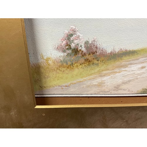 182 - TWO ANTIQUE WATERCOLORS LANDSCAPES A/F ALONG WITH OILS ON CANVAS AND TWO HAND PAINTED WALL PLATES LA... 