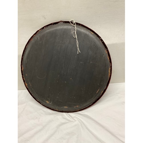 199 - VINTAGE VELVET COVERED CIRCULAR WALL MIRROR DECORATED WITH METAL STUD ROSETTES DIA21