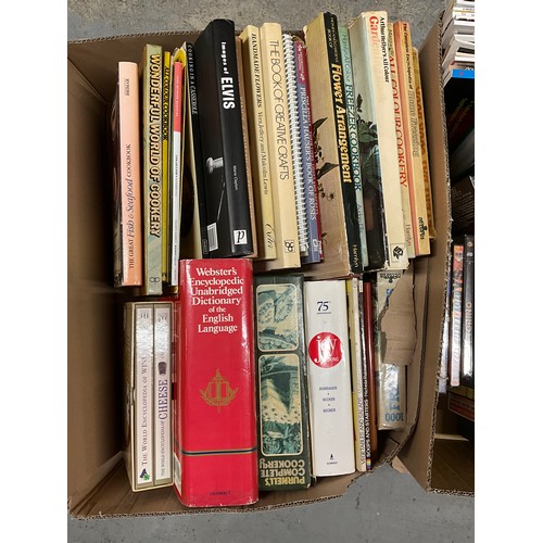 204 - FOUR BOXES OF BOOKS TO INCLUDE COOKERY,READERS DIGEST GARDENING,DICTIONARIES,CRAFT BOOKS AND QUANTIT... 