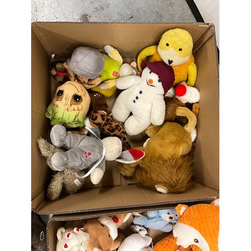 206 - TWO BOXES OF CUDDLY TOYS TO INCLUDE MARVEL ETC