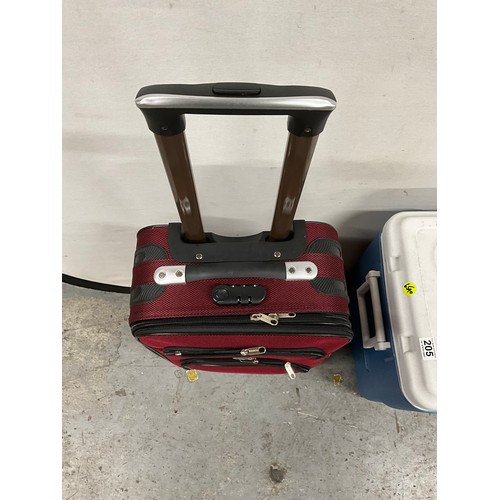 205 - LARGE COLEMAN COOL BOX AND SMALL SUITCASE