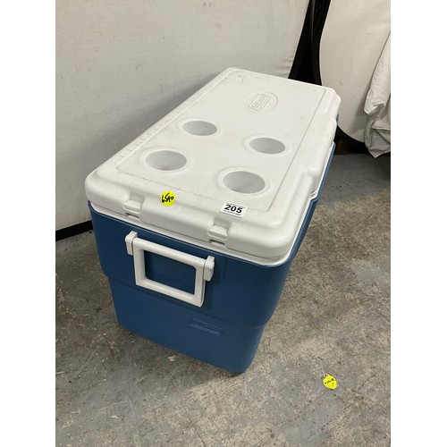 205 - LARGE COLEMAN COOL BOX AND SMALL SUITCASE