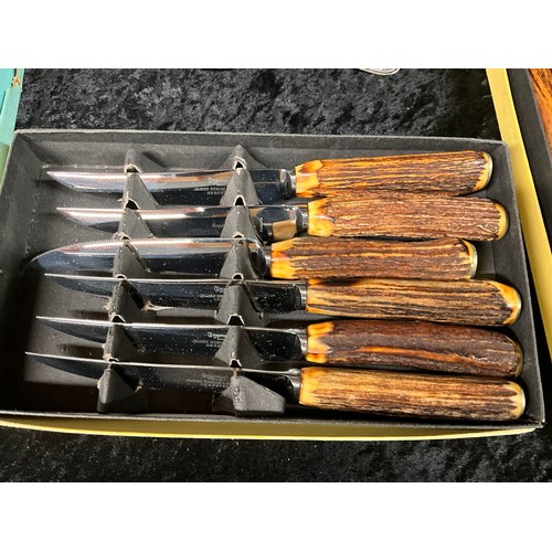 213 - QUANTITY OF CUTLERY TO INCLUDE CASED SETS AND SILVER PLATED SERVING TRAY