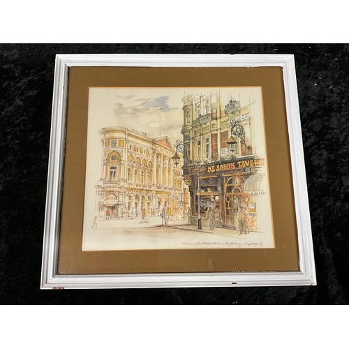 221 - THREE FRAMED SIGNED REPRODUCTION PRINTS OF SCENES IN LONDON 12”X12.5”